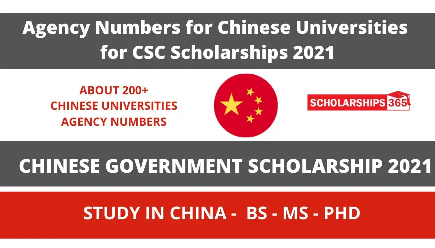 Agency Numbers for Chinese Universities for CSC Scholarships