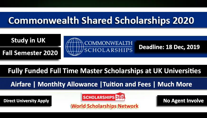 Commonwealth Shared Scholarships 2020 in UK Fully Funded for International Students