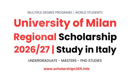 University of Milan Regional Scholarship 2026/27 in Italy