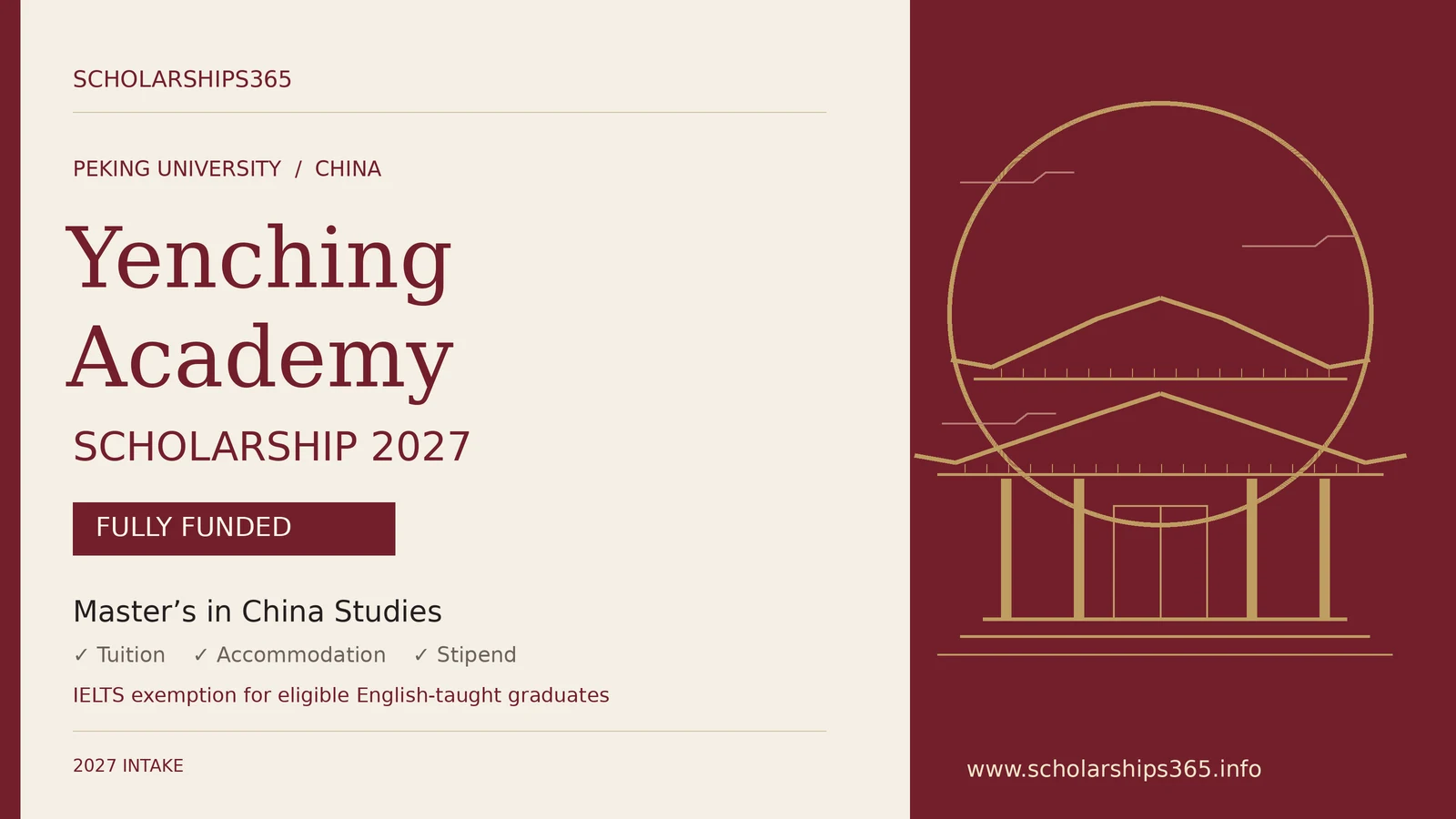 Yenching Academy Scholarship 2027 at Peking University in China — fully funded master’s in China Studies