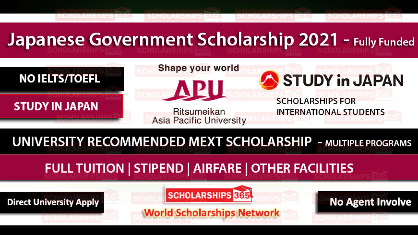 Asia Pacific University Japan MEXT UR Scholarships 2021 - Fully Funded